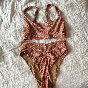 Aerie Polka Dot Bikini Set in Rust and White